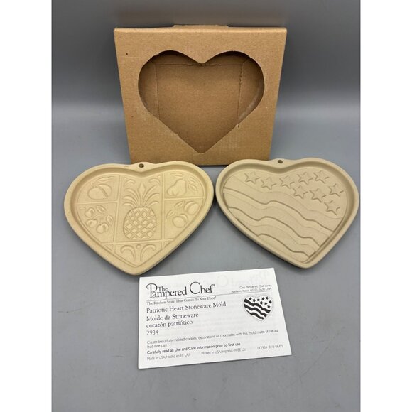 Set Of 2 Pampered Chef Heart Stoneware Molds  Fruit Patriotic - Picture 1 of 5